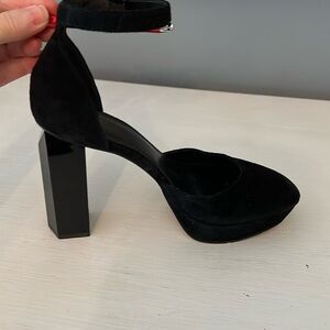 Michael Michael Kors Black Suede Ankle Strap Platforms Architectural Heels 7